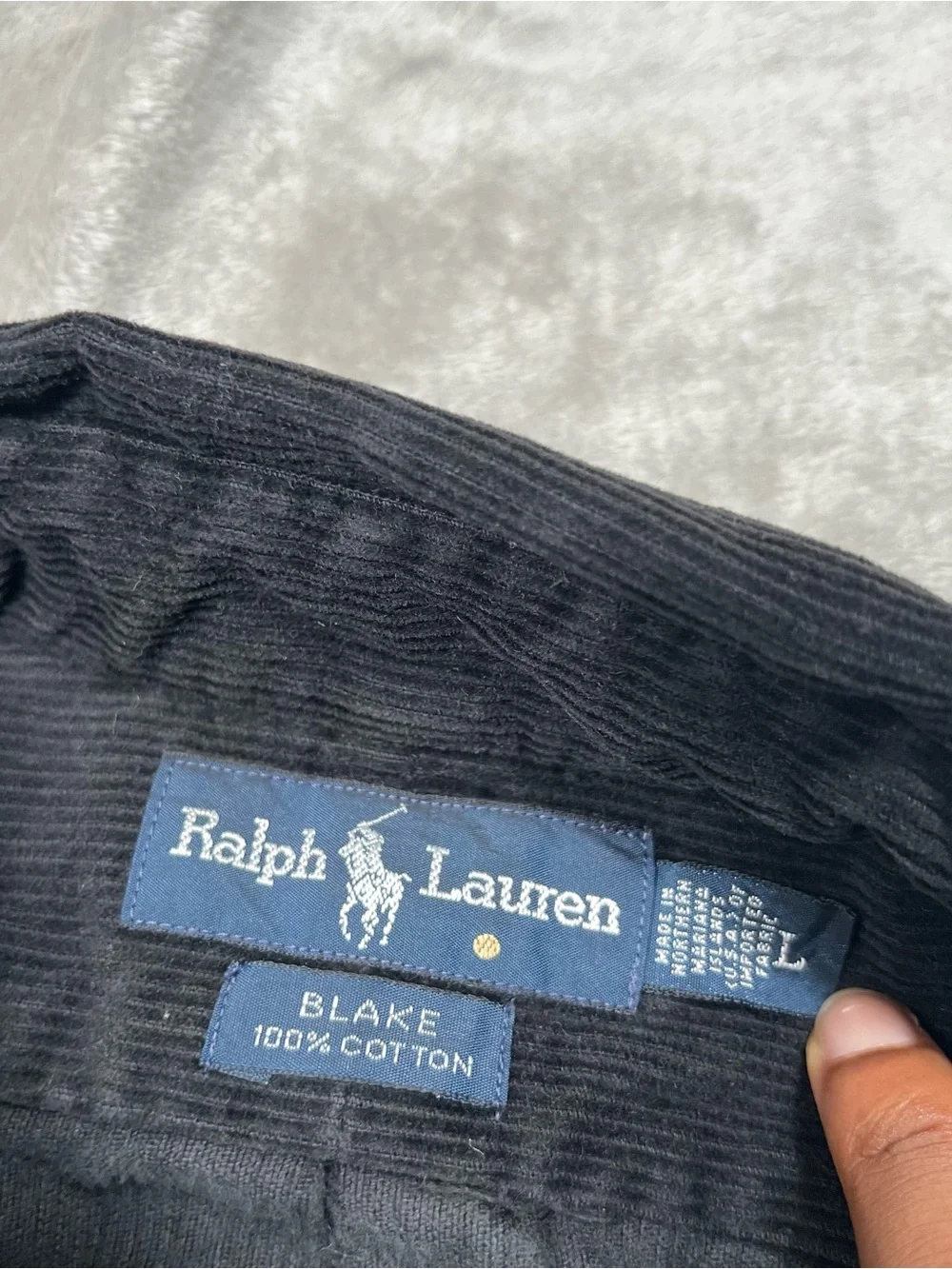 Vintage Polo Ralph Lauren Blake Corduroy Shirt Mens L Black Button Down USA Made